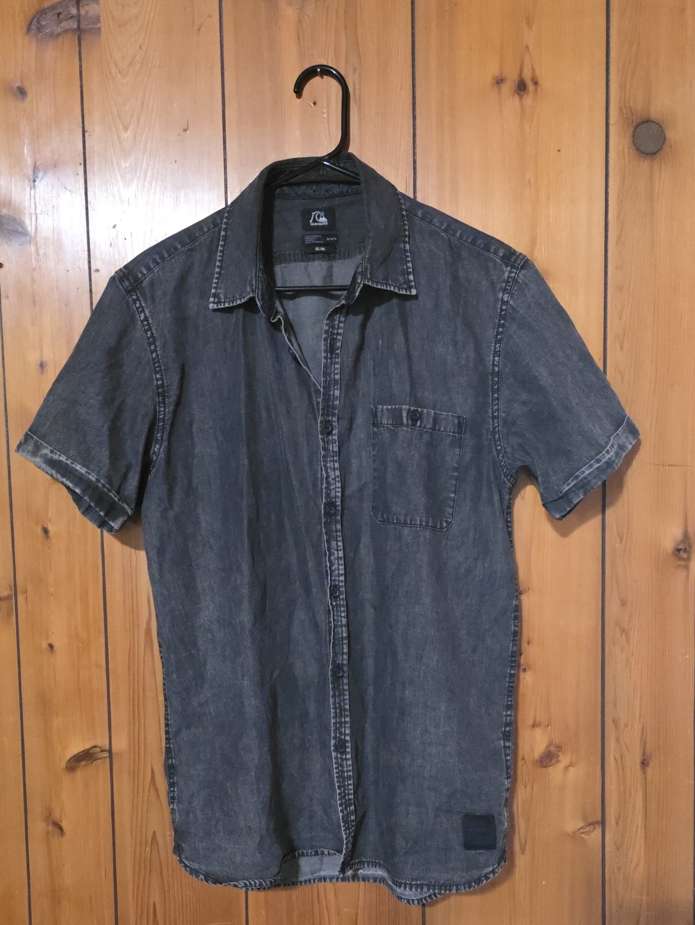 Quiksilver Men's Washed Black Short Sleeve Button-Down Shirt